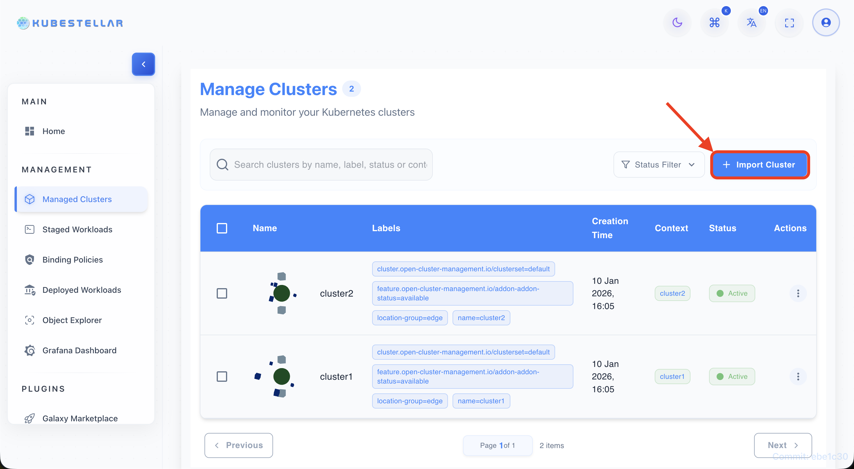 Step 2 — Import Cluster button