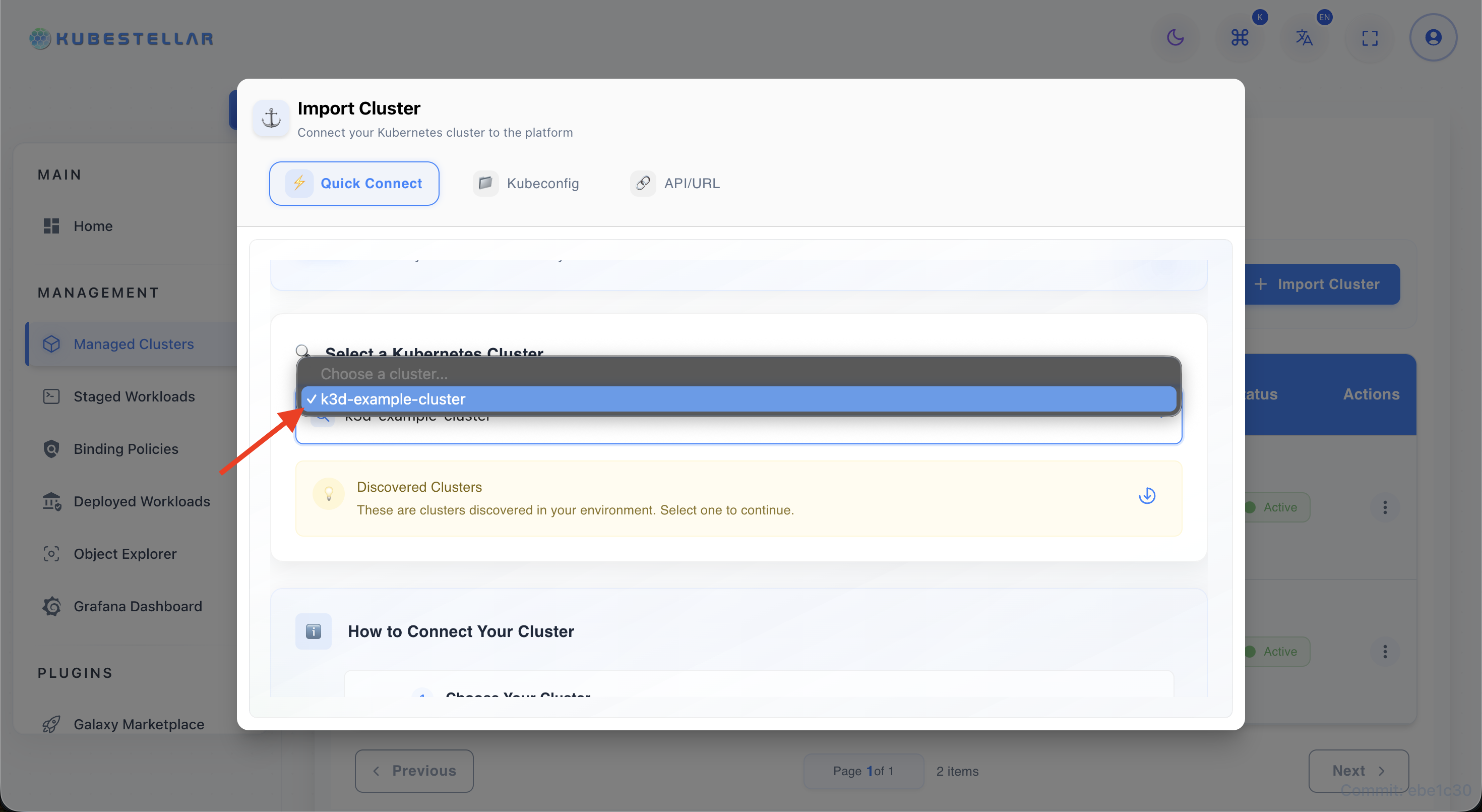 Step 5 — Select cluster